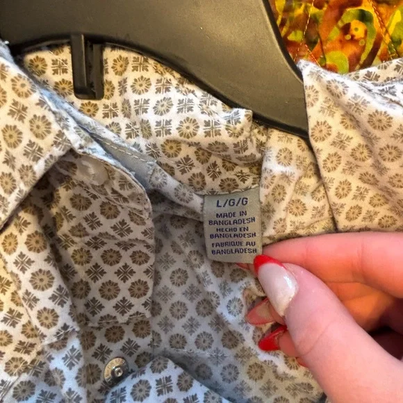 Wrangler Wrancher Western Snap Shirt Mens Large Geometric Print Short Sleeve - Picture 4 of 5